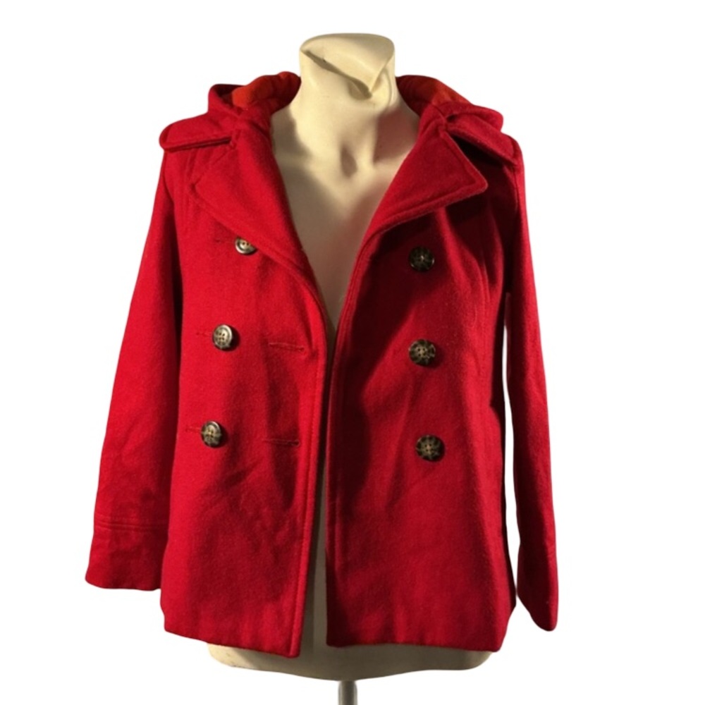 Old Navy Red Double-Breasted Hooded Pea Coat